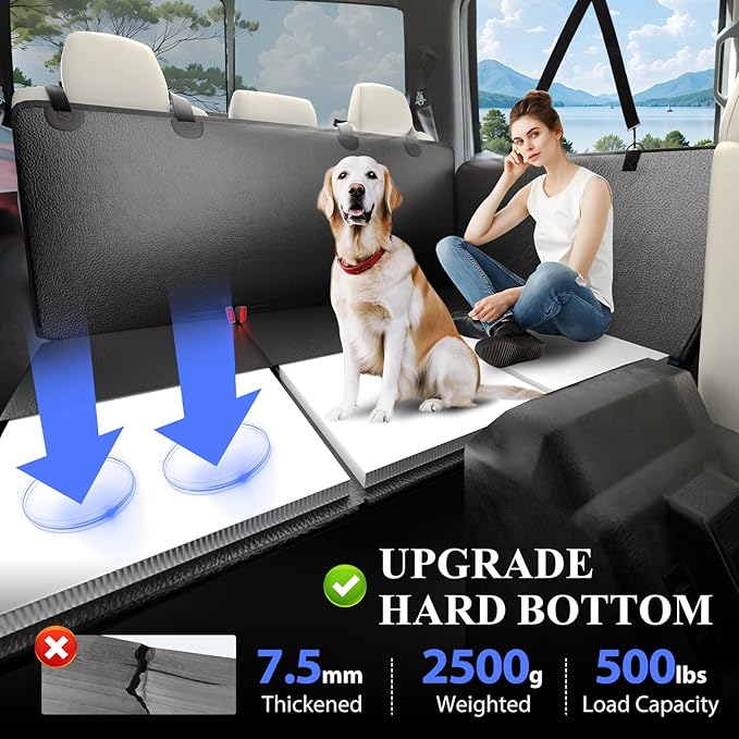 Back Seat Extender for Dogs Truck-Upgraded PU Leather-Truck Dog Seat Cover Back Seat Hard Bottom 400lbs, Anti-Scratch Pet Seat Covers for Trucks, Waterproof Backseat Dog Hammock for Truck