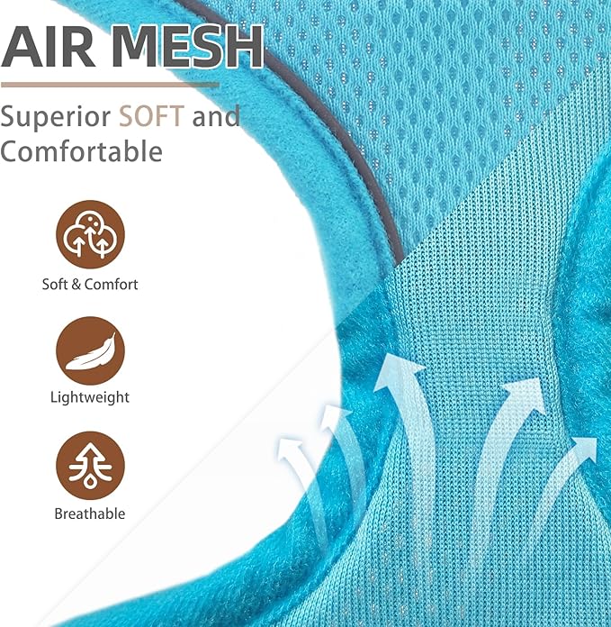 PUPTECK Soft Mesh Dog Harness and Leash Set Pet Puppy Cat Comfort Padded Vest No Pull Harnesses, Solid LightBlue, M