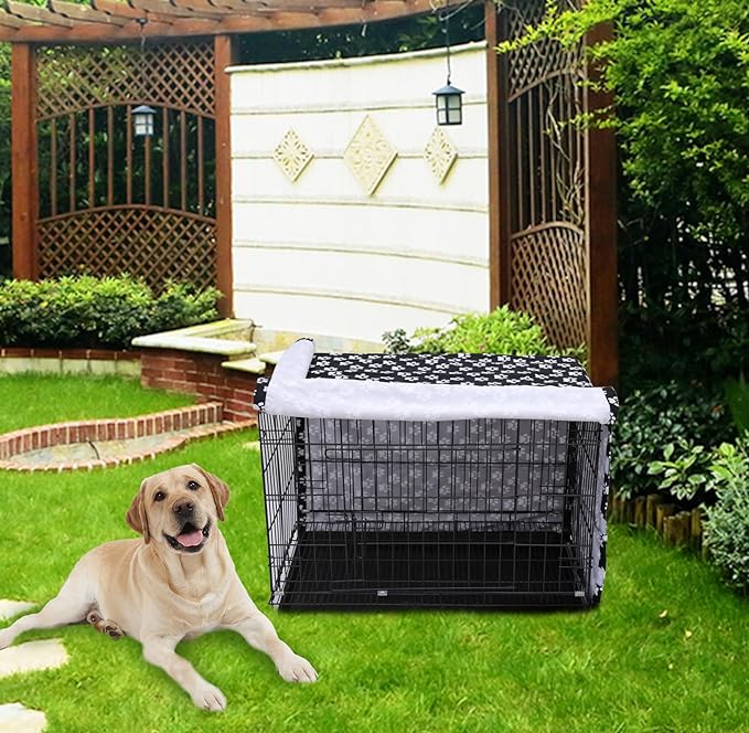 Dog Crate Cover for Wire Crates, Fits Most 36" inch Dog Crates. Easy to Put On, Take Off, and Adjust - Cover only - Black-36 Inch
