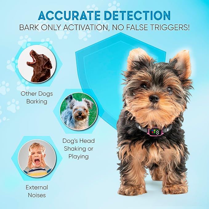 Tiny Bark Collar for Small Dogs 5-15 lbs and Puppies - No Shock Anti Barking Collar - Rechargeable Smart Collar for Dog Training with 7 Sensitivity Levels and 3 Beep&Vibration Modes (Pink)