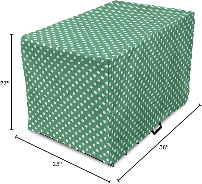 Lunarable Green Dog Crate Cover, Old Fashioned Polka Dot Pattern on Green Background Classical Traditional, Easy to Use Pet Kennel Cover for Medium Large Dogs, 36 Inch, Forest Green White