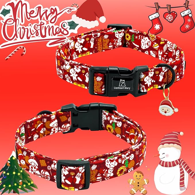 Lionheart glory Christmas Dog Collar, Red Christmas Santa Deer Dogs Collar Adjustable Soft Comfortable Collars for Large Dogs Girl or Boy Pet Gift Fall Cute Collar