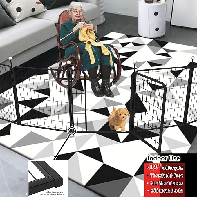 Dog Playpen Indoor/Outdoor,32'' Portable Dog Crates with Easy-Carry Straps,6 Panels Dog Pen Play Pen for Small/Medium Dogs,Rustproof Metal Pet Playpen for Camping RV Yard (with One Door)