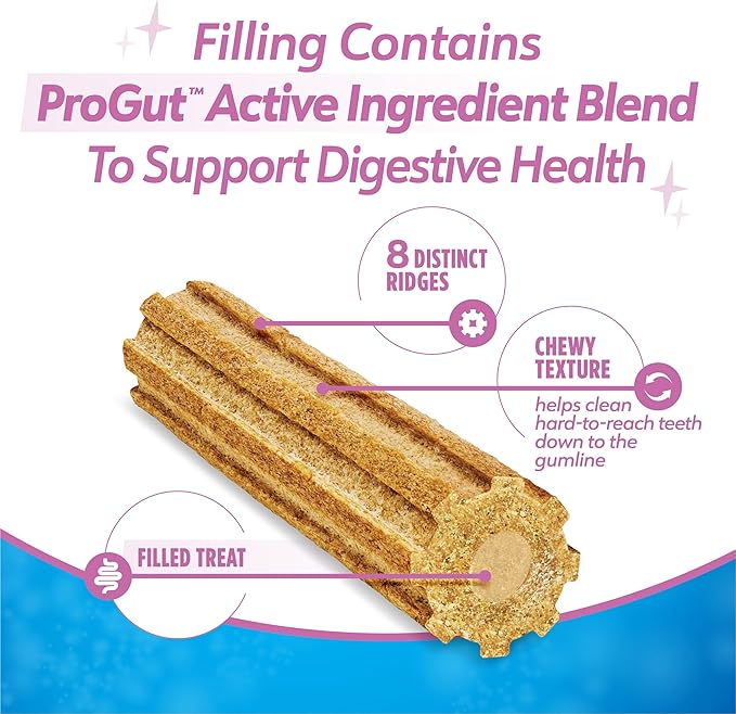 Dentalife Plus Digestive Support Dog Treats for Small and Medium Dogs 20-40 lbs., Cleans Teeth, Freshens Breath, & Supports Healthy Gut, Chicken & Pumpkin Flavor, 6 oz., 8 Chews - 6 oz. Pouch