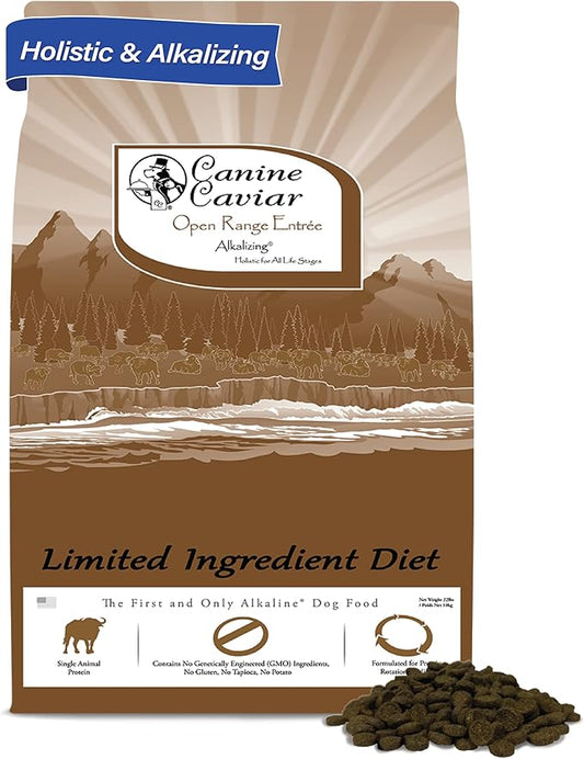 Canine Caviar Open Range Dog Food | Limited Ingredient Alkaline Holistic Dog Food – All Life Stages | Gluten Free, Ultra-Premium Dog Food | Healthy Skin & Coat | Buffalo & Chickpea – 4.4 lbs