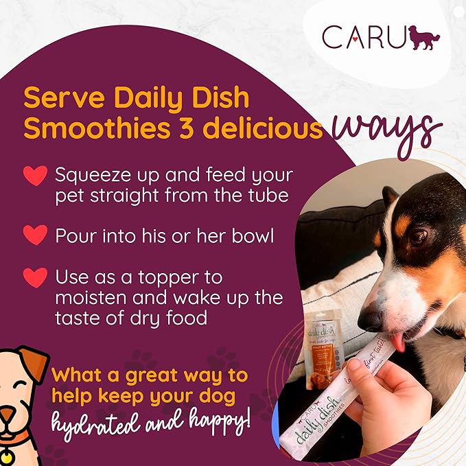Caru - Daily Dish Smoothies - Lickable Chicken Dog Treat or Pet Food Topper - .5oz Tubes - 4 Tubes per Pack - 12 Pack