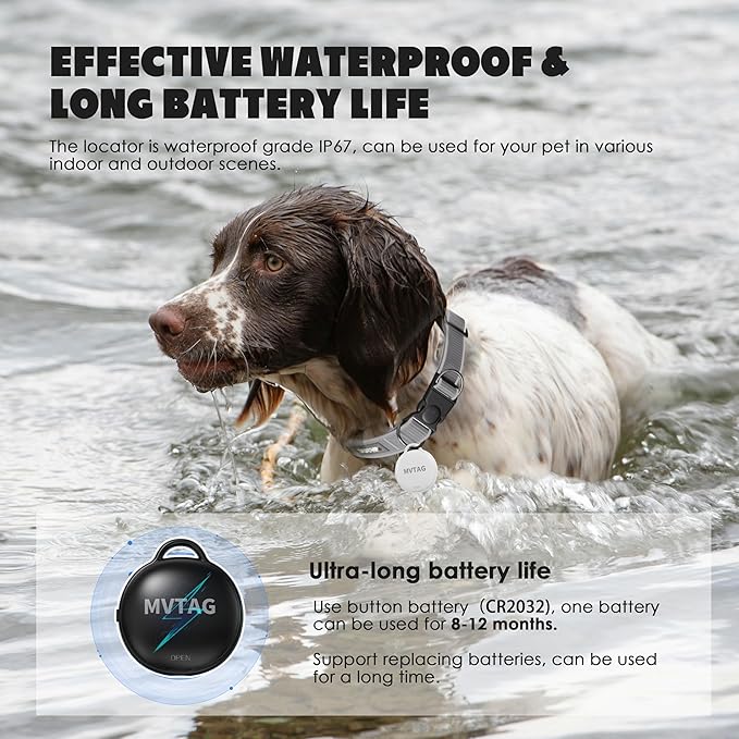 Dog Tracker GPS Collar No Monthly Fee, Real-Time Mini Pet Tracker for Small Medium Large Dogs, Reflective Waterproof Dog Tracking Collar with Bell, Indoor & Outdoor (Only for iOS)