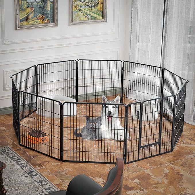 MoNiBloom Dog Playpen Outdoor, 32" Height 10 Panels Heavy Duty Metal Dogs Pen for Medium/Small Animals Pet Exercise Pen for RV Camping Yard