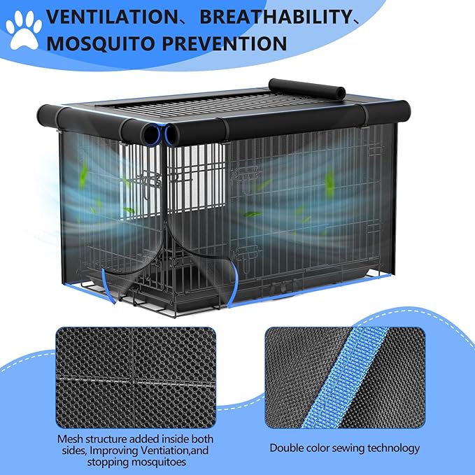 Double Door Dog Crate Cover, 600D Oxford Kennel Kennel Covers with Waterproof, Windproof, Breathable Mesh, Storage Pocket, 24", Cage Covers for Cat Small Puppy
