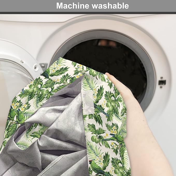 Lunarable Green Dog Crate Cover, Exotic Tropic Pattern with Palm Leaves Breadfruits Plumeria Flowers and Parrots, Easy to Use Pet Kennel Cover for Medium Large Dogs, 42 Inch, Lime Green Cream