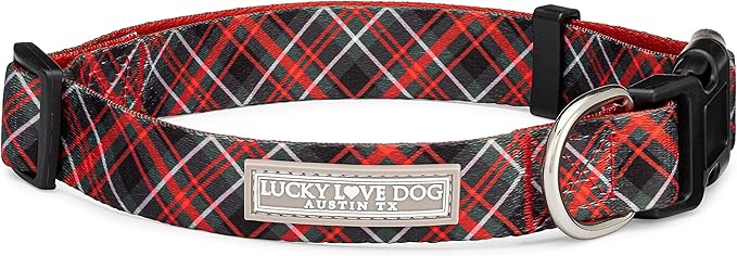 Lucky Love Dog, Beautiful Evergreen Dog Collar, Vivid Berry Plaid Dog Collar for Boy and Girl Dogs - (Extra Small, Heywood Collar)