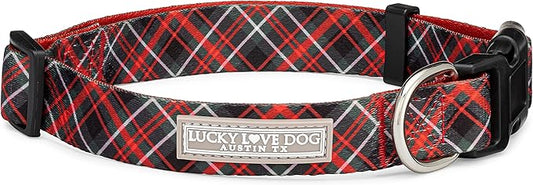 Lucky Love Dog, Beautiful Evergreen Dog Collar, Vivid Berry Plaid Dog Collar for Boy and Girl Dogs - (Extra Small, Heywood Collar)