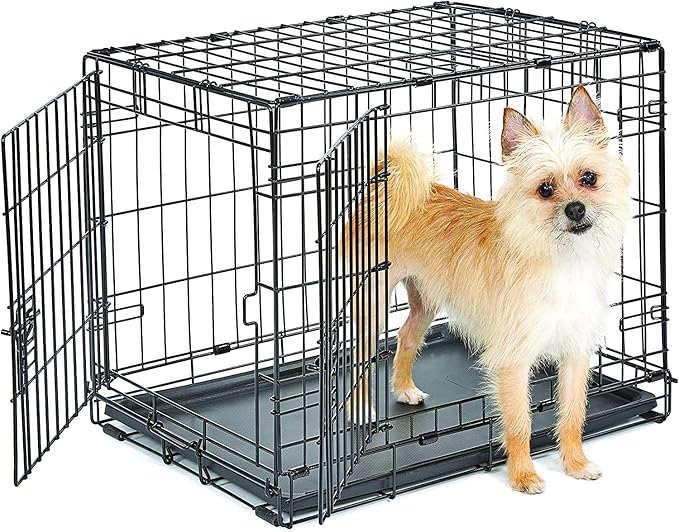 New World Newly Enhanced Double Door New World Dog Crate, Includes Leak-Proof Pan, Floor Protecting Feet, & New Patented Features, 24 Inch