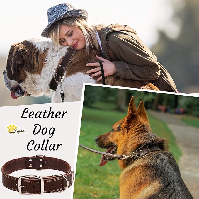 ADITYNA Heavy Duty Leather Dog Collar for Extra-Large Dogs - Soft and Strong Leather Dog Collar for XL Dog Breeds (Extra-Large: Fit 22" - 30" Neck, Brown)