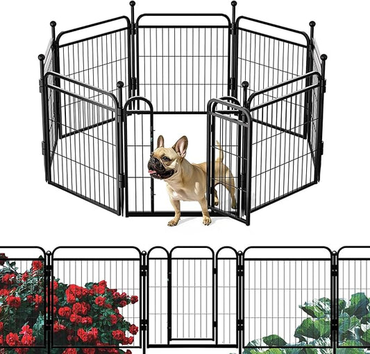 Gardner Pet Dog Playpens, 24" H 8 Panels Dog Pen Outdoor/Indoor Dog Fence Exercise Pen for Small/Medium Dogs, Foldable Pet Play Yard Gate with Gravity Automatic Lock, Pet Playpen, Black
