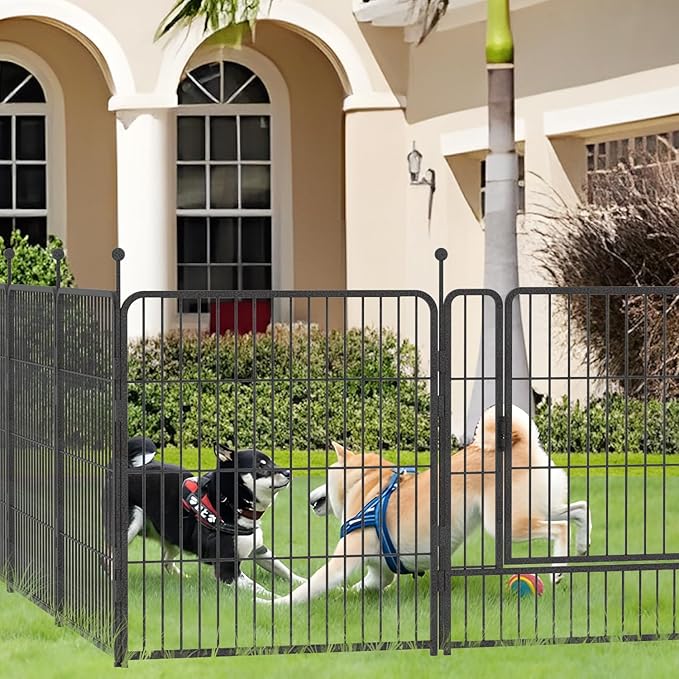 Dog Playpen,32/40/45 Inch Height in Heavy Duty, Folding Indoor Outdoor Anti-Rust Dog Exercise Fence, Portable Pet Playpen with Door for Large Medium Small Dogs and Pet (40 Panels, 32 Inch) Silver