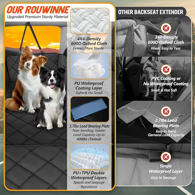 Back Seat Extender for Dogs-Large Space, Dog Car Seat Cover Hard Bottom Holds 400lbs, Sturdy Backseat Extender for Dogs, Waterproof Dog Hammock for Car Dog Car Bed for Car, SUV, Truck