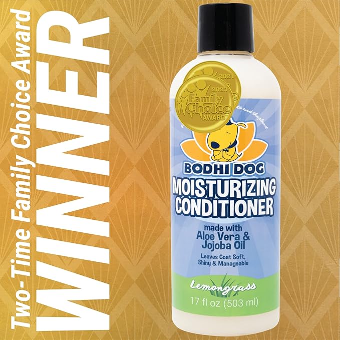 Bodhi Dog Gentle Moisturizing Dog Conditioner - Soothing Plant-Based Formula with Aloe Vera & Jojoba Oil - Hydrates & Softens Coat - Leaves Coat Soft Shiny & Manageable - Lemongrass (17 Fl Oz)