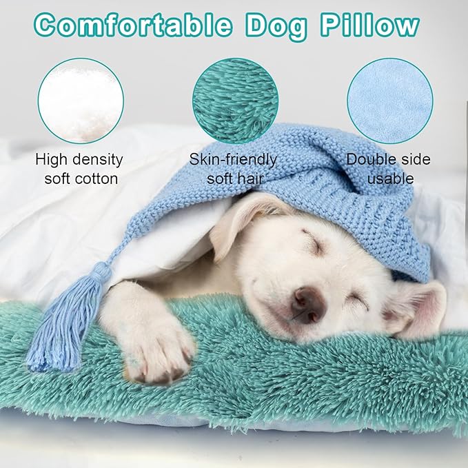 Mity rain Dog Pillow, Dog Calming Pillow for Anxiety Relive, Double Side Long Pillow for Large and Medium Dogs Joint Relief Sleeping Improve, Pet Calming Toy Blue