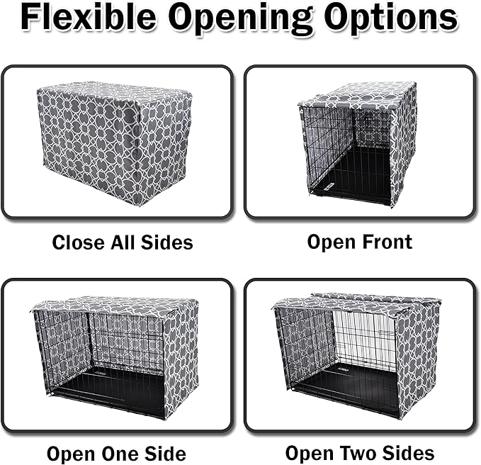Dog Crate Cover 24 Inch | Pet Kennel Cover Fits Most Standard 1 to 3-Door Wire Dog Crates | Liquid Repel, Wrinkle Less, Machine Wash & Dry | Stylish Fabric Pattern for Home Decor