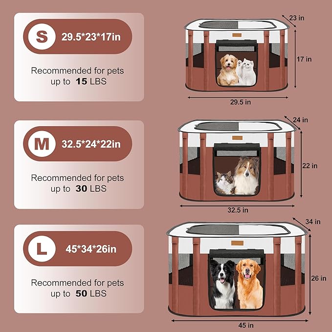Dog Playpen - Foldable Cat Play Pens for Pubby, Kitten, Rabbit, Portable Pet Tent with Carring Bag for Indoor/Outdoor Travel Camping (Brown-Small)