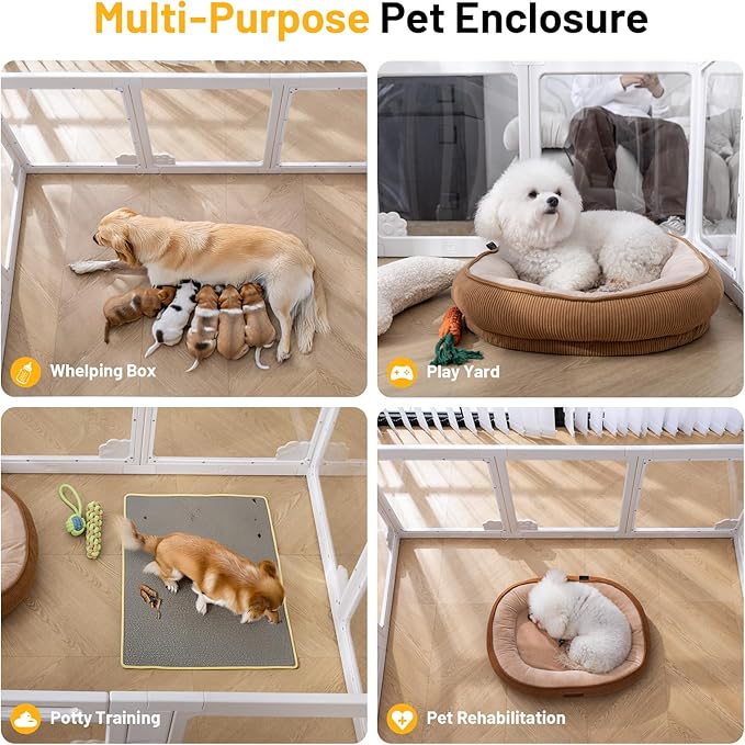 Dog Playpen Clear Acrylic Plastic for Puppy Cat Rabbit Transparent Pet Pen Puppy Playpen Indoor Easy Assemble Foldable Whelping Box for Dogs Puppy Playpen with Gate (10 PCS)
