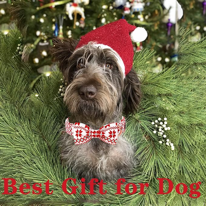 Unique style paws Christmas Dog Collar with Bow Tie Red White Grid Cotton Collar Adjustable Puppy Plaid Collar for Small Medium Large Dogs-XS