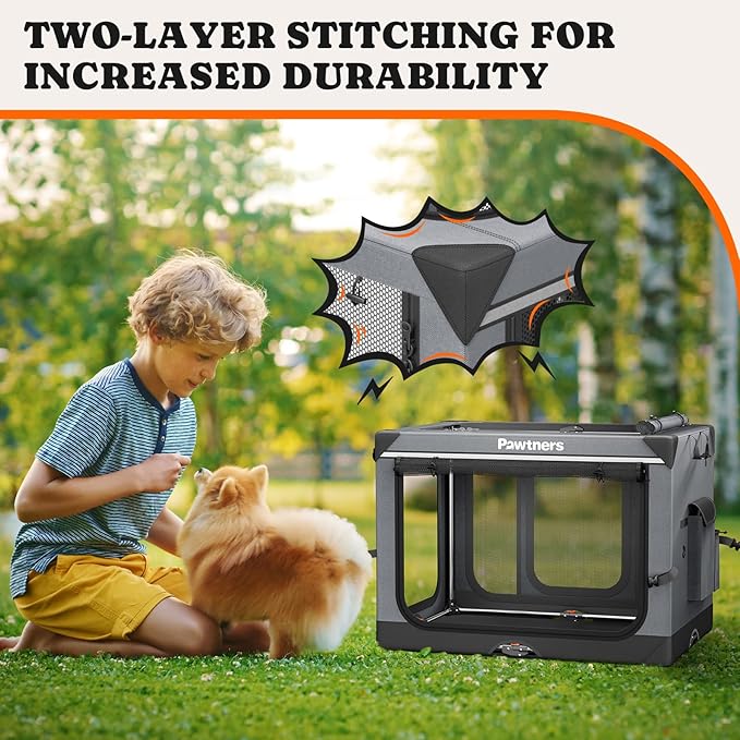 Collapsible Dog Crate: 26 Inch Foldable Soft Sided Dog Crate for Small Dogs, Portable Dog Travel Kennel with Soft Mat for Indoors & Outdoors, Grey