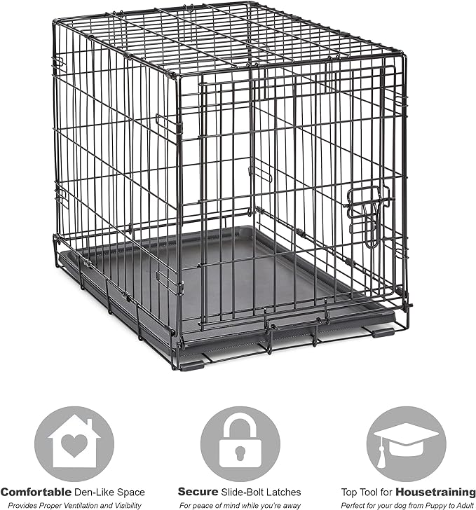 New World Newly Enhanced Single Door New World Dog Crate, Includes Leak-Proof Pan, Floor Protecting Feet, & New Patented Features, 24 Inch