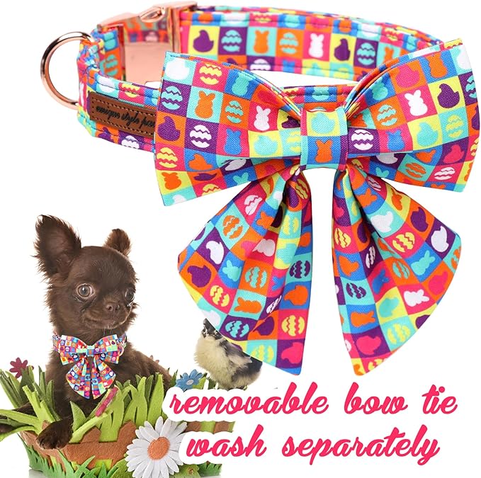 Unique Style Paws Easter Day Dog Collar with Bow Colorful Egg Rabbit Dog Collar Bowtie Bowtie Collar for Large Medium Small Dogs