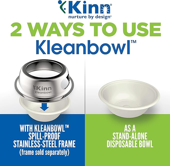 Kinn Kleanbowl Pet Bowl Stainless Steel Frame with Compostable Refills, 32 oz (Pack of 1) – Spill-Proof Stable Disposable Dog Bowls for Easy Cleaning and Healthy Pets, No Plastic