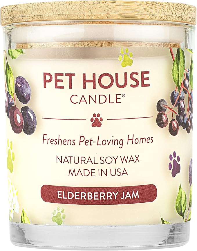 One Fur All Pet House Candle - Plant-Based/Soy, Long Lasting, Pet Odor Eliminating Scented Candle - Elderberry Jam