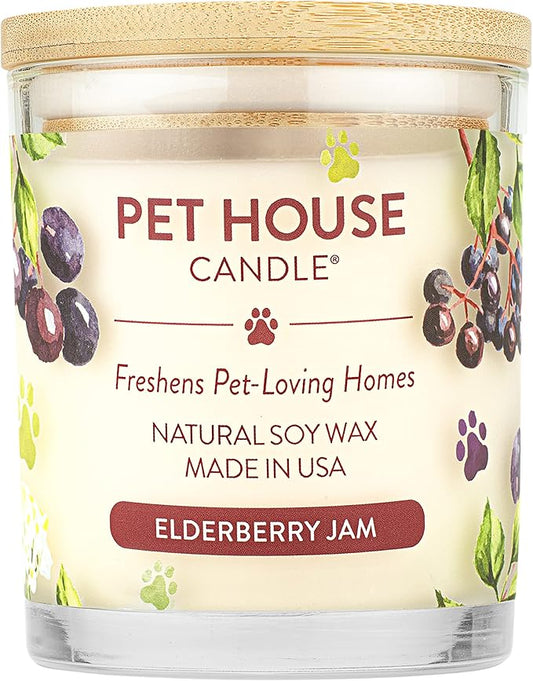 One Fur All Pet House Candle - Plant-Based/Soy, Long Lasting, Pet Odor Eliminating Scented Candle - Elderberry Jam