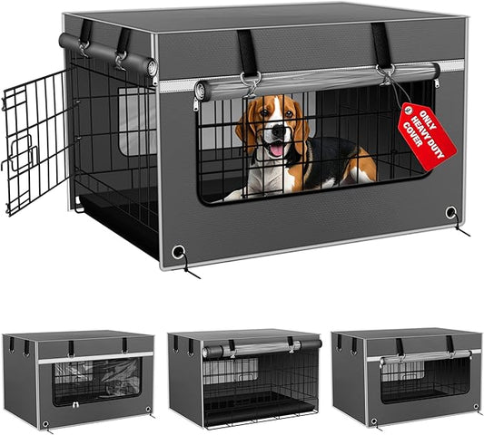 Dog Crate Cover 36 Inch [2025 Upgraded 1680D Fabric] – Heavy-Duty Insulated & Breathable Dog Kennel Cover, 36’’L×23’’W×25’’H Windproof & Light-Blocking, Gray(Cover Only)