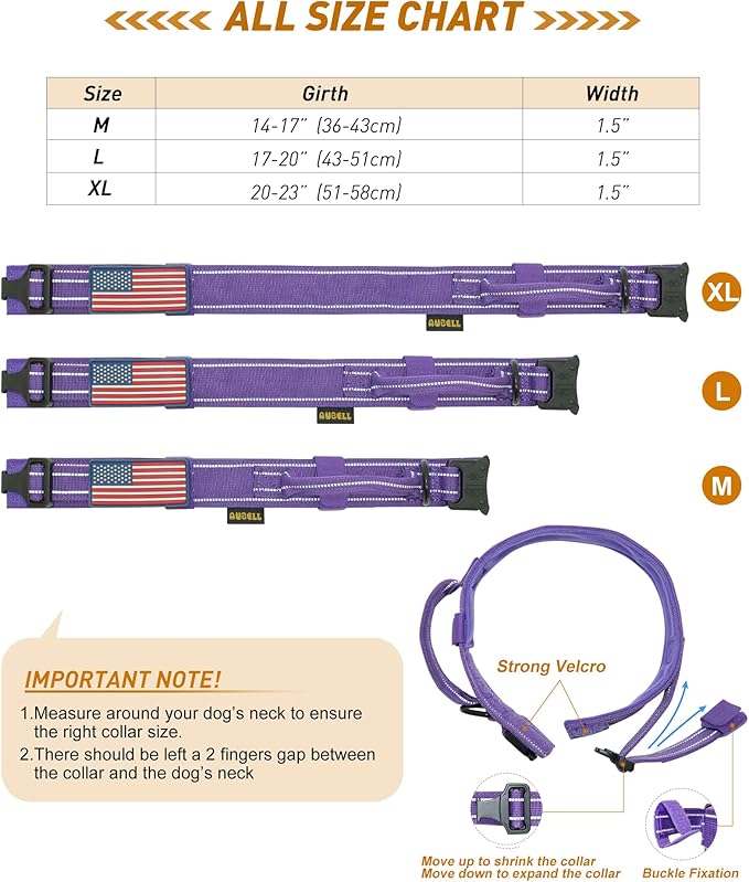 AUBELL Reflective Dog Collar, Tactical Dog Collar Adjustable Military Collar Nylon K9 Collars with Control Handle and Heavy Duty Metal Buckle for Small Medium Large Dogs, with 2 Patches (Purple, XL)