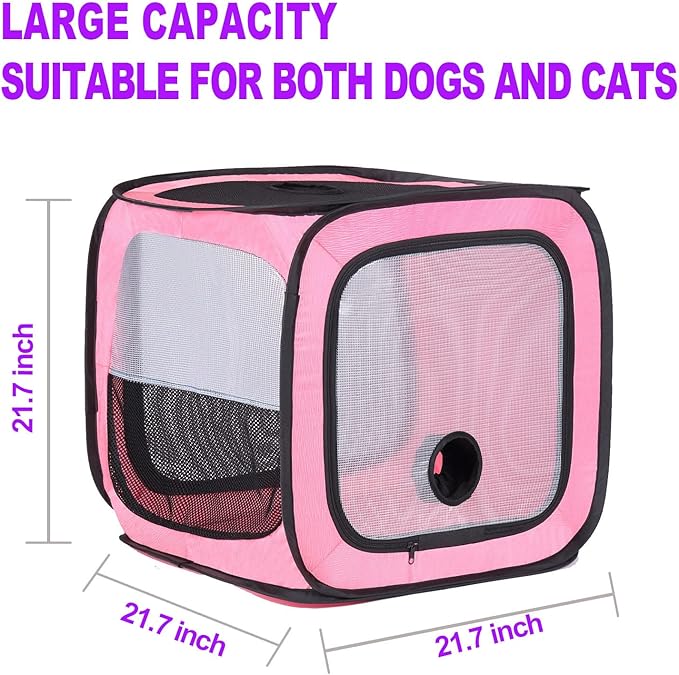 Pet Dog Cat Drying Box Waterproof Anti-Hair Flying Portable Cat Cage Kennel Portable Foldable Cat Drying Room Pet Dry Room Pet Hair Dryer Clean Grooming House Dryer Cage for Cats/Dogs.(Pink)