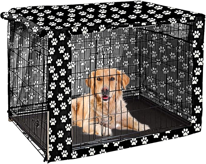 Pethiy Dog Crate Cover Durable Polyester Pet Kennel Cover Universal Fit for Wire Dog Crate - Fits Most 30 inch Dog Crates - Cover only-Black-30