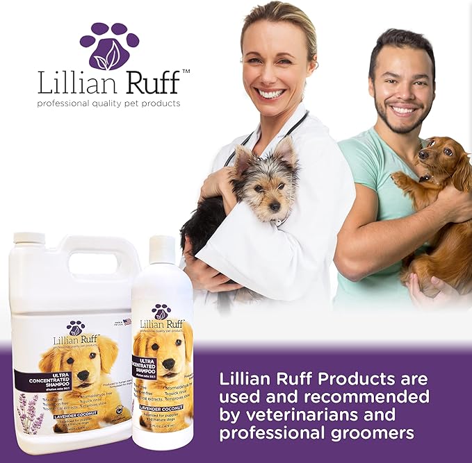 Lillian Ruff High Concentrate Professional Grooming Shampoo for Dogs with Hydrating Essential Oils – 30:1 Concentration for Bathing System - Clean, & Deodorize Dry, Sensitive Skin (Gallon/Pump)