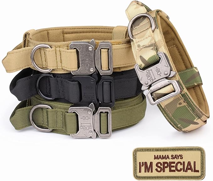 KCUCOP Tactical Dog Collar with Handle,Adjustable Military Dog Collar with Metal Buckle and Patches,Heavy Duty Dog Collars for Medium Dogs (Brown-M)