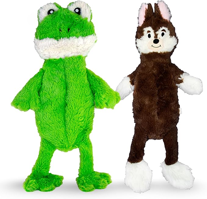 FGA MARKETPLACE Frog-Fox Flat NO Stuffing NO Squeak Plush Dog Toy, Funny Style Will Entertain Your Dog for Hours, Recommended for Small and Medium Dog 21 INCH Long