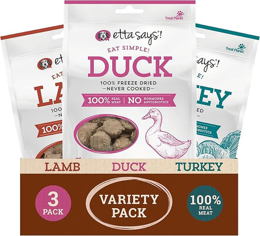 etta says! Eat Simple Freeze-Dried Dog Treats - 100% Natural Variety Pack - Duck, Turkey, and Lamb Protein - Made in USA (2.5 oz Pack of 3)