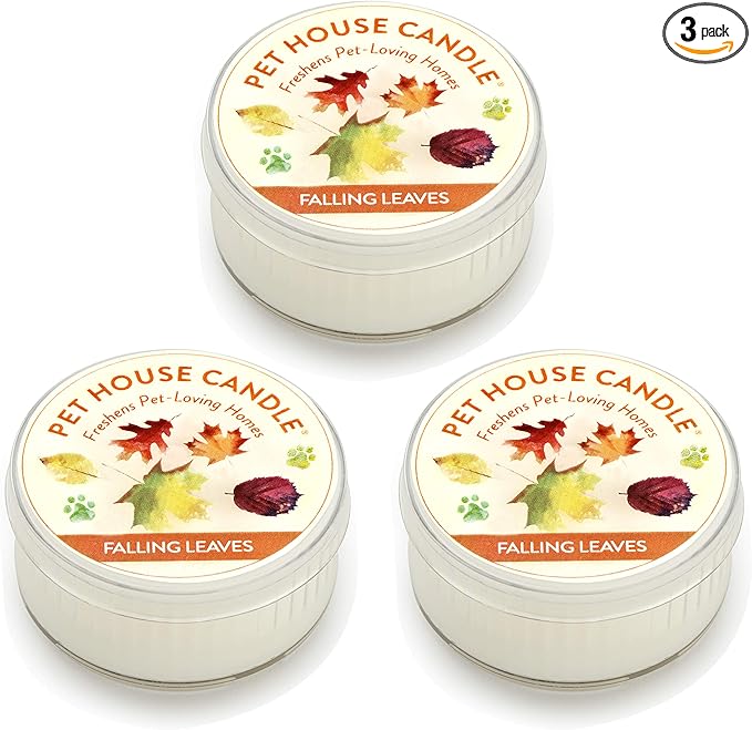 One Fur All Pet House Mini Candle - Falling Leaves 3 Pack - Pet Odor Eliminator Mini Candle - Natural Wax Candle - Mini Candle Set - Pet-Friendly Non-Toxic Scented Candle