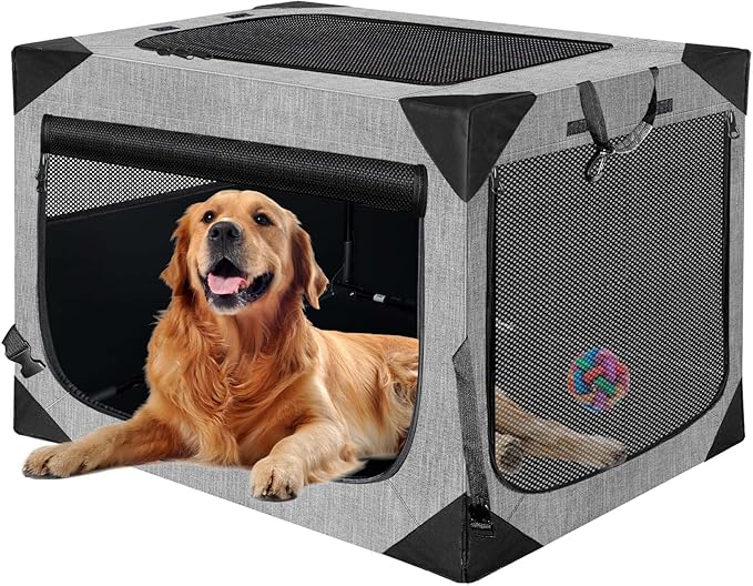 Dog Crate 30x21x21 Inch for Large or Medium Dogs, Portable and Foldable Design Perfect for Travel or Home Use, Dog Kennel with 3-Door (Light Grey, 36 * 25 * 25)