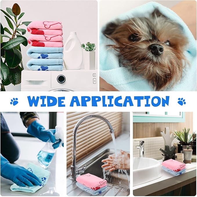 Chumia 4 Pcs Dog Towels for Drying Dog Puppy Bulk Microfiber Absorbent Paw Towel Pet Bathing Supplies Quick Drying for Medium Cats Pets Shower(24 x 40 Inch,Light Pink, Light Blue)