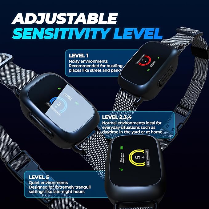 Bark Collar for Large Dog AI Chip (TFT Display) - Dog Bark Collar w/ 5 Training Modes & Sensitivity Levels - IPX7 Waterproof, Battery Life, Anti Barking Collars Dogs/Medium Dogs (Black & Silver)