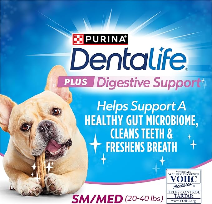 Dentalife Plus Digestive Support Dog Treats for Small and Medium Dogs 20-40 lbs., Cleans Teeth, Freshens Breath, & Supports Healthy Gut, Chicken & Pumpkin Flavor, 6 oz., 8 Chews - 6 oz. Pouch