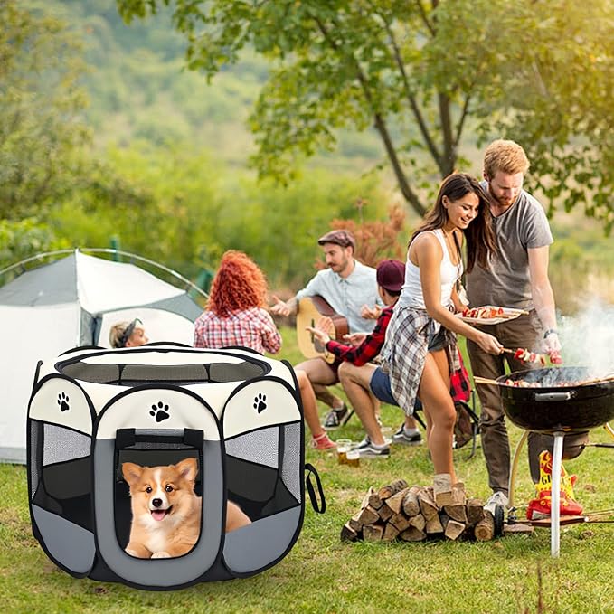 Dog Play Pen Portable Cat House Easy Assemble Pet Indoor/Outdoor Security Cage Pink-L