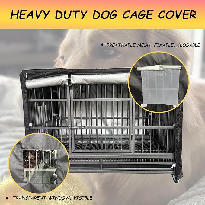XCZ Heavy-Duty Dog cage Cover, Fully Open Design and Transparent Windows, Suitable for 48-inch Dog Cages and crates. Black