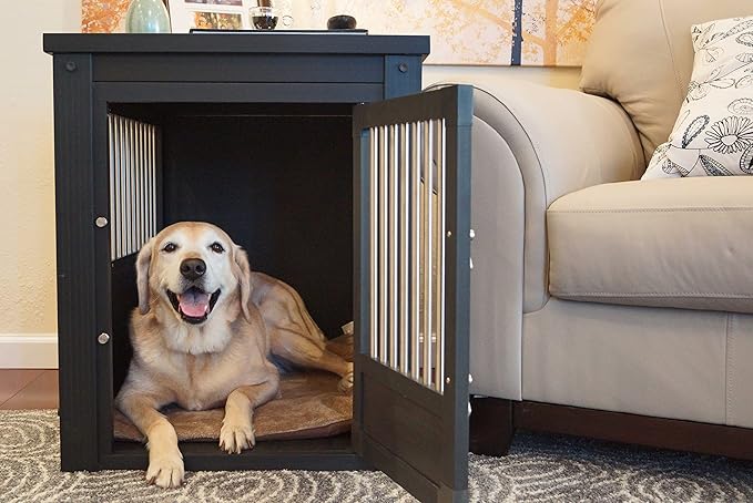 New Age Pet ECOFLEX Dog Crate End Table - Furniture-Style Pet Crate for Crate Trained Dogs - Stainless Steel Tubing & a Latched Closure - 10 Year Manufacturer's Warranty, Large, Black