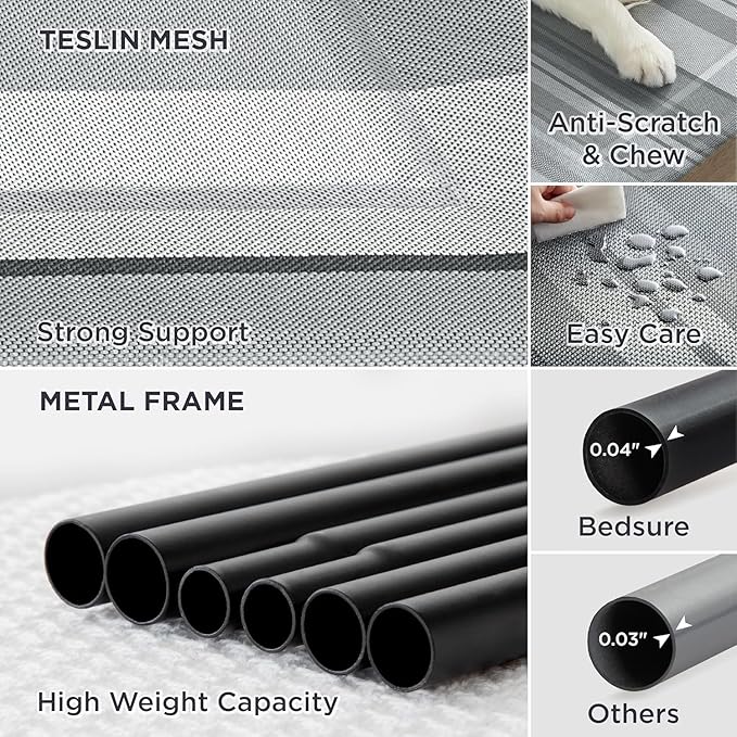 Bedsure XL Elevated Outdoor Dog Bed - Raised Dog Cots Beds for Extra Large Dogs, Portable Indoor & Outdoor Pet Hammock Bed with Skid-Resistant Feet, Frame with Breathable Mesh, Striped Grey